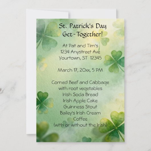 Dreamy Shamrocks St. Patrick's Day 招待状 (正面)