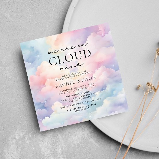 Dreamy Sky We are on Cloud Nine Baby Shower 招待状