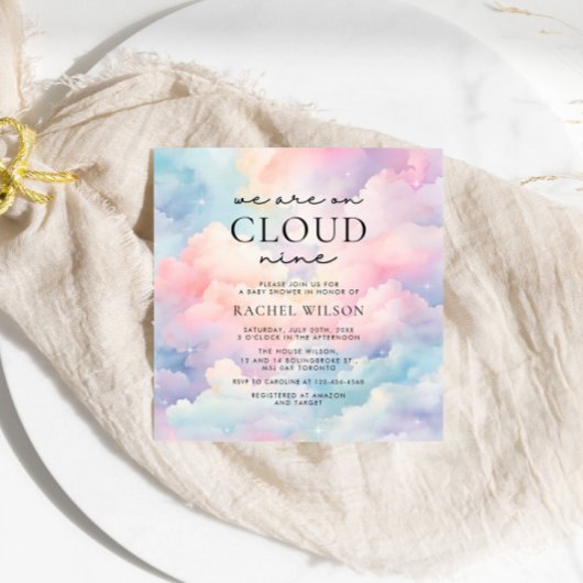 Dreamy Sky We are on Cloud Nine Baby Shower 招待状