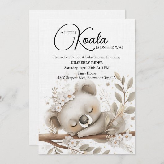 Dreamy Sleeping Koala 招待状 (正面/裏面)