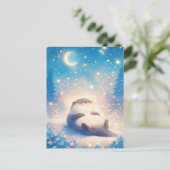 Dreamy Sleeping Otter Moonlit Night Sky ポストカード (スタンド正面)