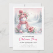 Dreamy Snowy Forest Pink Snowman Christmas Invite  招待状 (正面)