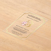 Dreamy Soft Pink Floral Gold Wedding アクリル招待状 (レイダウン)