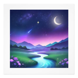 Dreamy Starlight River Landscape Serenity フォトプリント