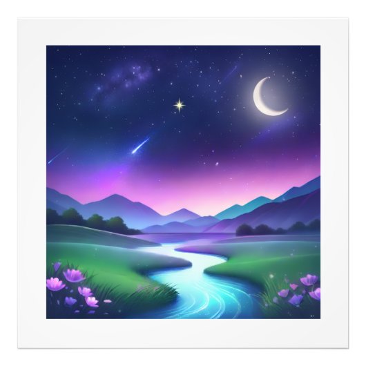 Dreamy Starlight River Landscape Serenity フォトプリント (正面)