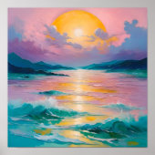 Dreamy Sunset Over Ocean Waves – Pastel Seascape P ポスター (正面)