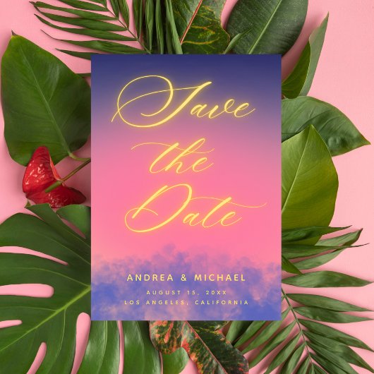 Dreamy Sunset Sky & Neon Photo QR Code 結婚's セーブザデート