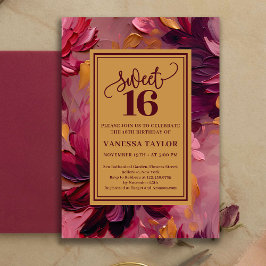Dreamy Sweet 16 Burgundy Blush Boho Invitation 招待状