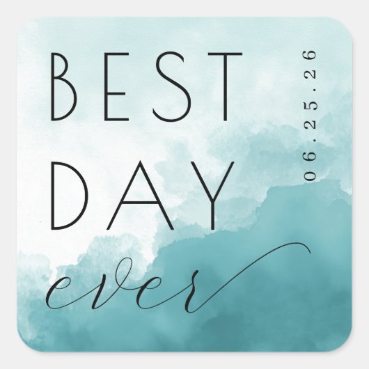 Dreamy Teal Watercolor Celebration スクエアシール (正面)