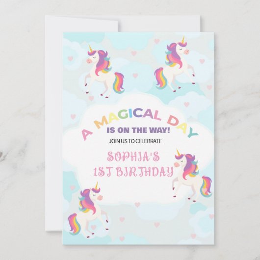 Dreamy Unicorn Birthday Invitation 招待状 (正面)