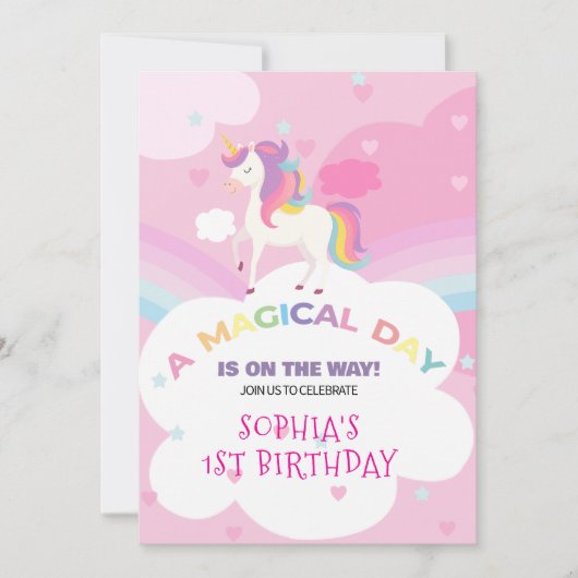 Dreamy Unicorn Birthday Invitation 招待状 (正面)