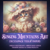 Dreamy Victorian Cat in Floral Hat Decoupage 薄葉紙