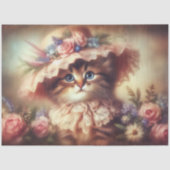 Dreamy Victorian Cat in Floral Hat Decoupage 薄葉紙 (正面)