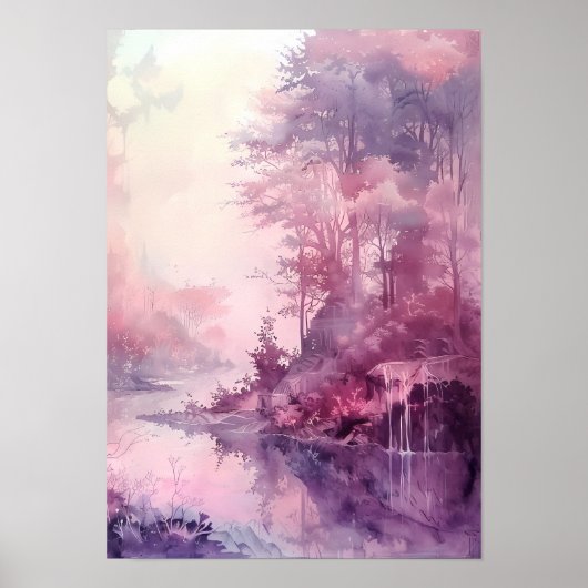 Dreamy Watercolor Forest in Rose Hues ポスター (正面)