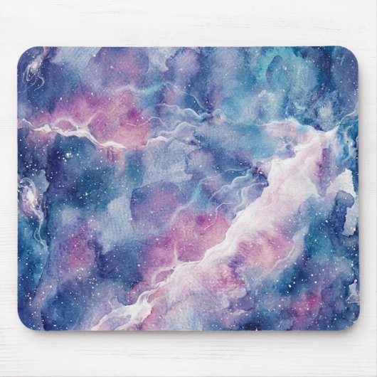 Dreamy Watercolor Galaxy & Stars Mouse Pad マウスパッド (正面)