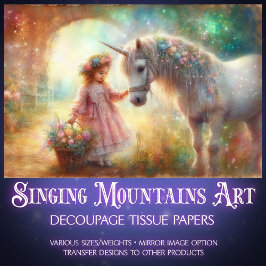Dreamy Watercolor Unicorn and Girl Decoupage  薄葉紙
