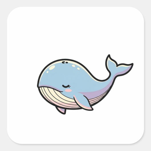 Dreamy Whale – Cute Kawaii Animal Illustration スクエアシール (正面)