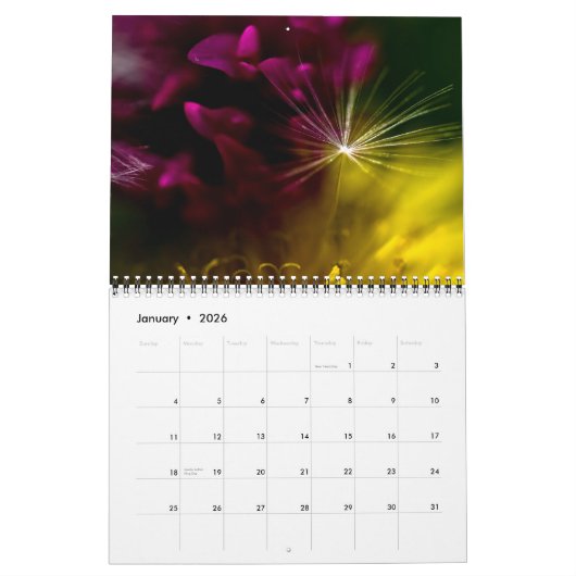 Dreamy whimsical flowers 2026 custom calendar カレンダー (1月 2026)