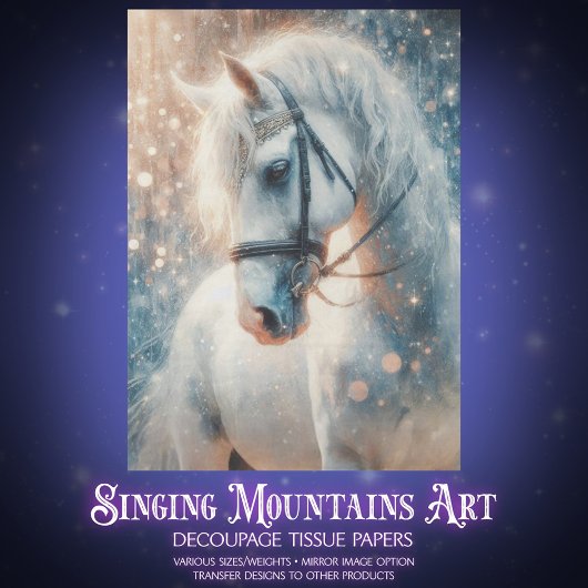 Dreamy White Horse Sparkly Art Decoupage 薄葉紙