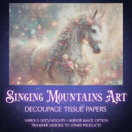 Dreamy White Horse With Floral Accents Decoupage 薄葉紙