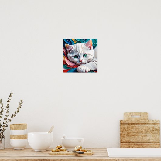 Dreamy White Kitten – Soft Pastel Abstract Cat Art ポスター (キッチン)