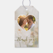 Dreamy White Roseハート写真結婚の感謝 ギフトタグ (正面)