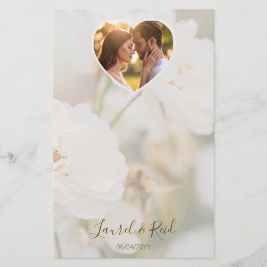 Dreamy White Rose And Heart Photo Template Wedding 便箋 (正面)