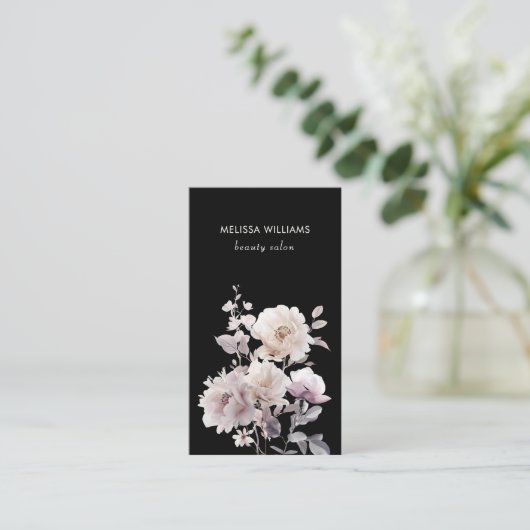 Dreamy White Rose Black Background 名刺 (スタンド正面)