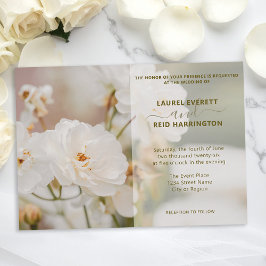 Dreamy White Rose Photo Vintage Elegant Wedding 招待状