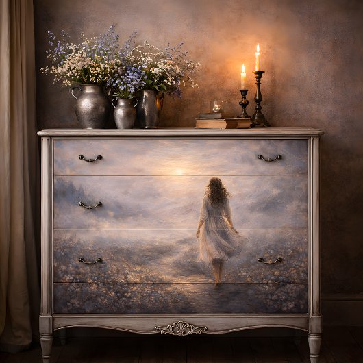 Dreamy Woman Walking Cloud Meadow Decoupage 薄葉紙