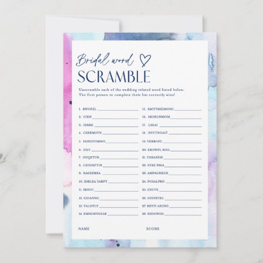 Dreamy Word Scramble Bridal Party Game Card 招待状 (正面)