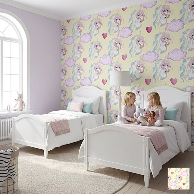 Dreamy Yellow Pastel Unicorn Nursery Decor 壁紙 (クリエイターアップロード済み)