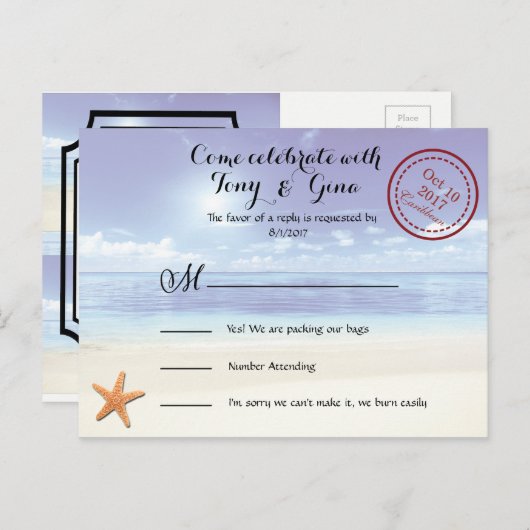Dreamzカリブの宛先ウェディングRSVPポストカード インビテーションポストカード (正面/裏面)