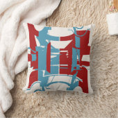 DRed明るい青の幾何形状凹型モチーフ クッション (ブランケット)