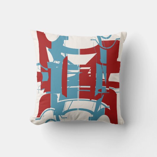 DRed明るい青の幾何形状凹型モチーフ クッション (正面)