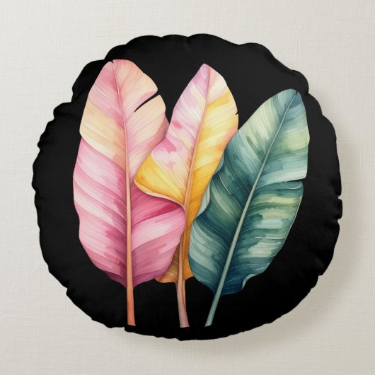 Drei Bananen Blätter in Pastellfarben ラウンドクッション (正面)