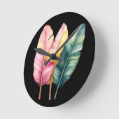 Drei Bananen Blätter in Pastellfarben  ラウンド壁時計 (傾斜)