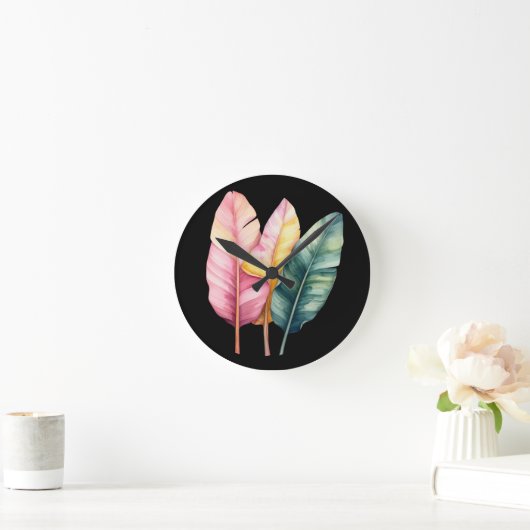 Drei Bananen Blätter in Pastellfarben  ラウンド壁時計 (ホーム)