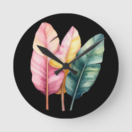 Drei Bananen Blätter in Pastellfarben  ラウンド壁時計