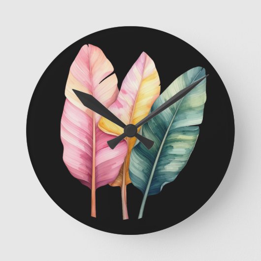 Drei Bananen Blätter in Pastellfarben  ラウンド壁時計 (正面)