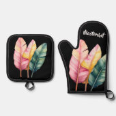 Drei Bananen Blätter in Pastellfarben 鍋つかみ&鍋敷きセット (正面)