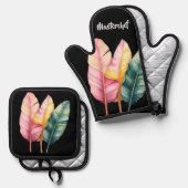 Drei Bananen Blätter in Pastellfarben 鍋つかみ&鍋敷きセット (正面/裏面)