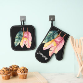 Drei Bananen Blätter in Pastellfarben  鍋つかみ&鍋敷きセット