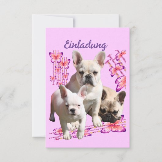 Drei Französische Bulldoggen Danke French Bulldog 招待状 (正面)