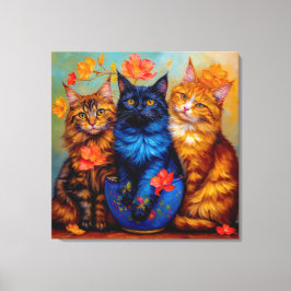 Drei Maine-Coon-Gefährten Portrait キャンバスプリント