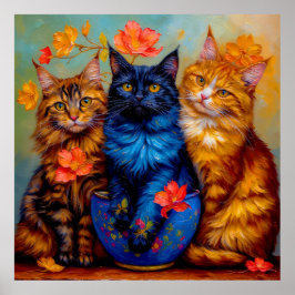 Drei Maine-Coon-Gefährten Portrait ポスター