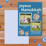 Dreidel 素朴 Oak Blue 2写真Joyous Hanukkah 箔シーズンカード<br><div class="desc">このパーソナライズされたハヌカーのカードは、2枚の写真とお気に入りの金ゴールドフォイル印刷で特別に作ら実在れている。金ゴールドシンプルフォイルのチャンキーなボーダーに囲まれた2つの写真のトーンを設定するミディアムダークブルー背景実在は、デザインのバランスを保つために上下に3つのオーク材のスタイルドレディデルのイメージとフェイクして。ホイルシンプルハヌカー（ユダヤ教の祭り）の上にはモダンJOYOUS HANUKKAHの金ゴールドホイルに印刷さ実在れ、あなたの写真の下のフェスティバルの白いフォントで二つのテンプレートののは、ライトのの間に友人や家族にあなたの休日の願いを許可する。各カードは白い水玉模様で柔らかい赤ん坊の青に反転。</div>