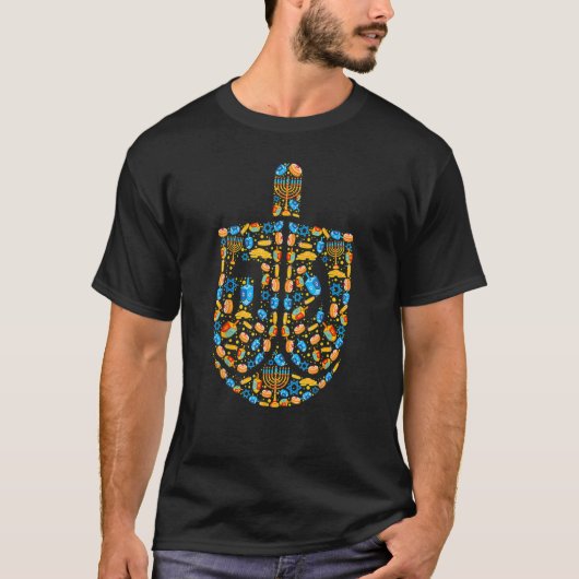 Dreidel Menorah Hanukkah Decorations Happy Chanuka Tシャツ (正面)