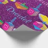 Dreidelsのカラフルな紫色のフェイクなグリッターハヌカー ラッピングペーパー (角)