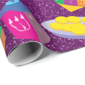 Dreidelsのカラフルな紫色のフェイクなグリッターハヌカー ラッピングペーパー (ロールコーナー)